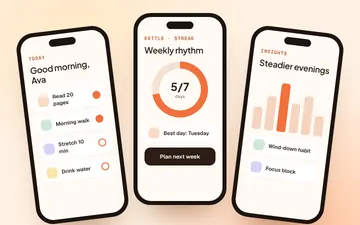 Kettle habit app screens (concept)
